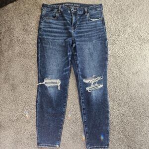 American Eagle Outfitters Dark Blue Distressed Skinny Jeans 14 Short